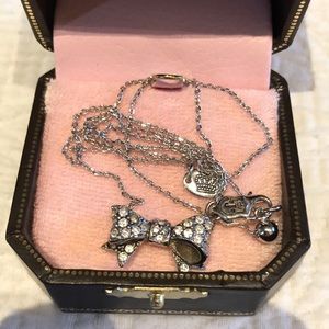 Juicy Couture Pave Bow Silver Wish Necklace